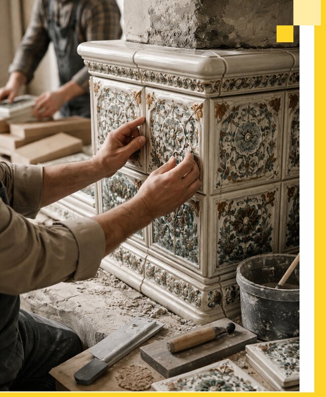 Изразцовые камины под ключ в Снежинске: проект и монтаж