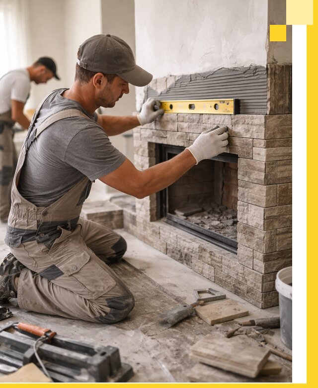 Облицовка каминов в Снежинске, монтаж и отделка натуральным камнем