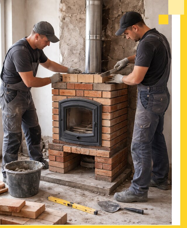 Монтаж печи камина под ключ в Снежинске с гарантией и пусконаладкой