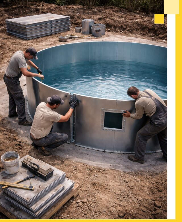 Круглые бассейны под ключ в Снежинске проектирование и монтаж