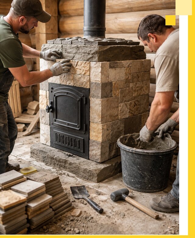 Облицовка банной печи под ключ в Снежинске: камень и плитка