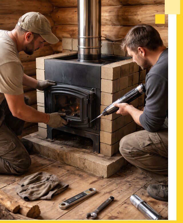 Монтаж и установка печи в бане под ключ с гарантией в Снежинске