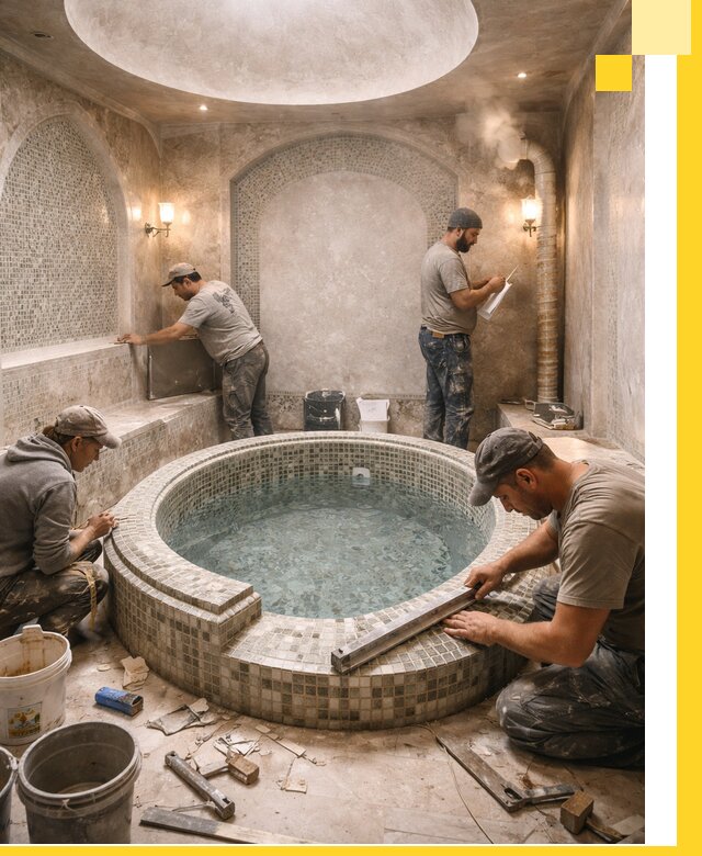 Профессиональное строительство хамама с бассейном в Снежинске под ключ